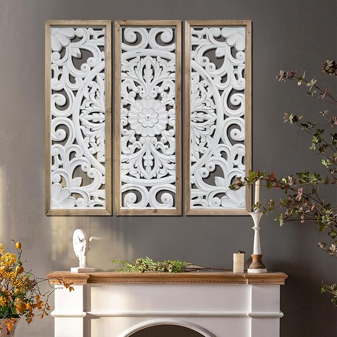 XIAOAIKA Wood Wall Art Vintage Carved Panels, Rustic Farmhouse Wall Decor - Image 5