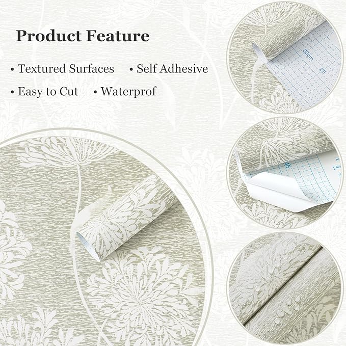 Safiyya Peel and Stick Wallpaper Faux Grasscloth Floral Contact Paper Beige - Image 6