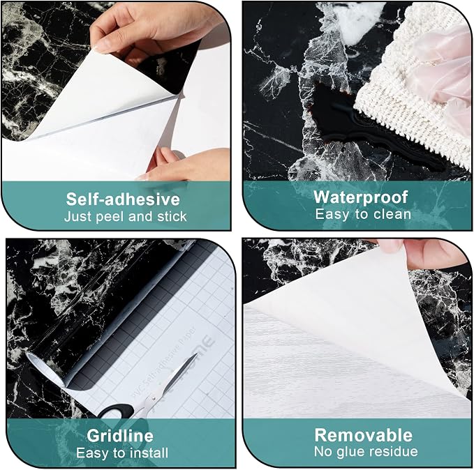 Arthome Black Marble Contact Paper, 15.7"x393" Self Adhesive Wallpaper - Image 6
