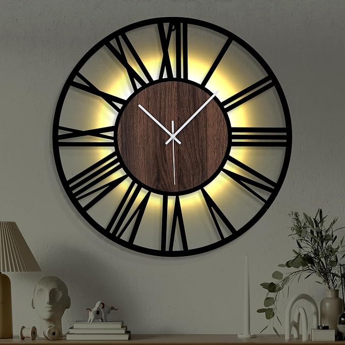 24'' Silent Wall Clock with Night Light, Glow in The Dark Decorative Wall Clock by Casaformia