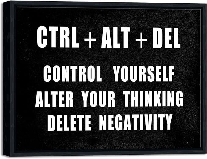 Pyradecor Black Framed Canvas Wall Art Motivational CTRL+ALT+DEL Classroom by Pyradecor