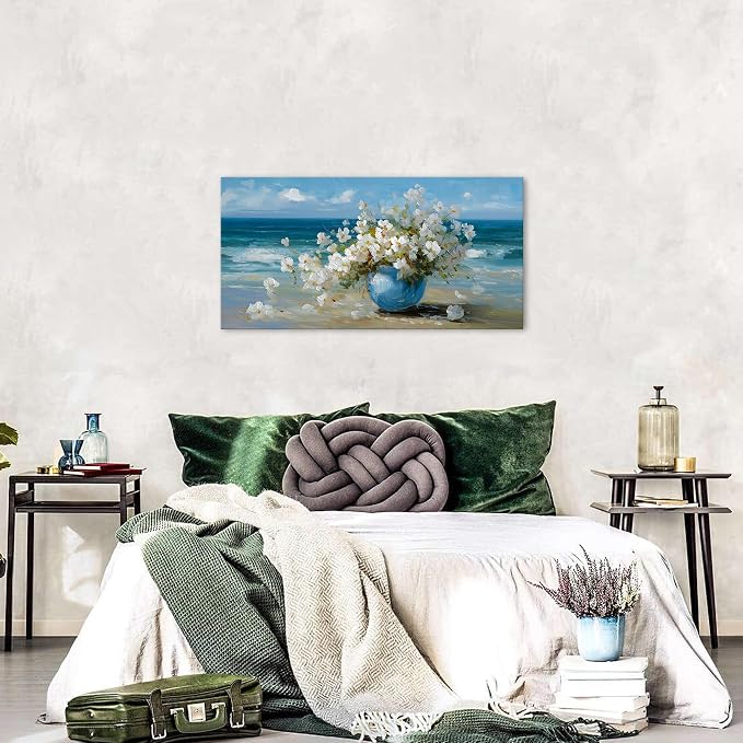 AIYISU Vintage Flowers Canvas Wall Art White Blossom Painting Retro Flowers in - Image 3