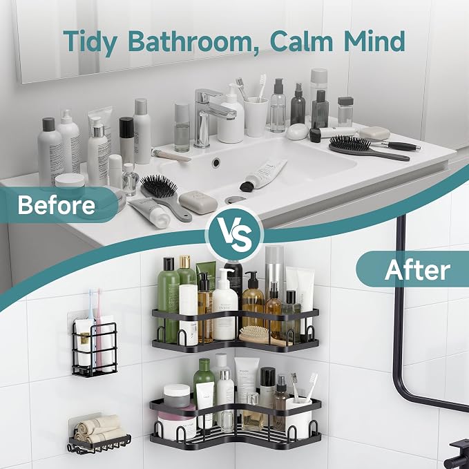 Veken Corner Shower Caddy 4-Pack, Advanced Rustproof Design, No Drilling - Image 7