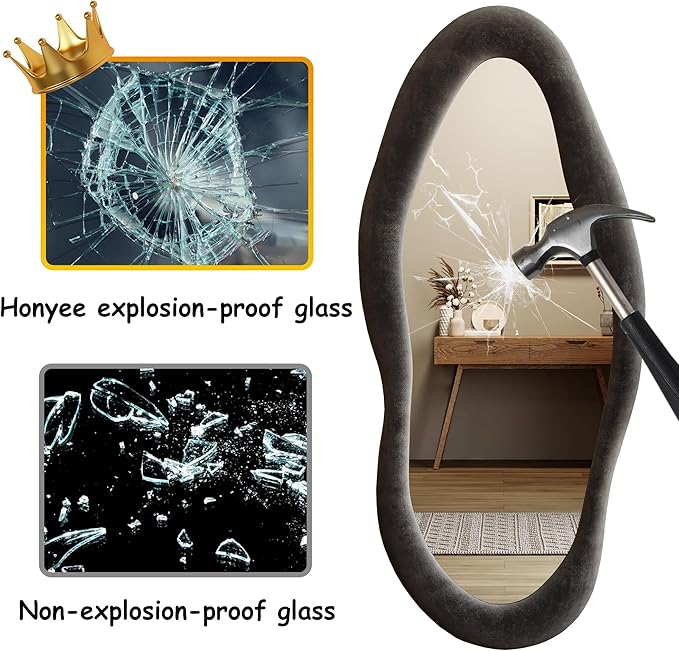 Honyee 55" x 24" Wavy Mirror, Flannel Wrapped Wooden Frame, Irregular Hanging - Image 6