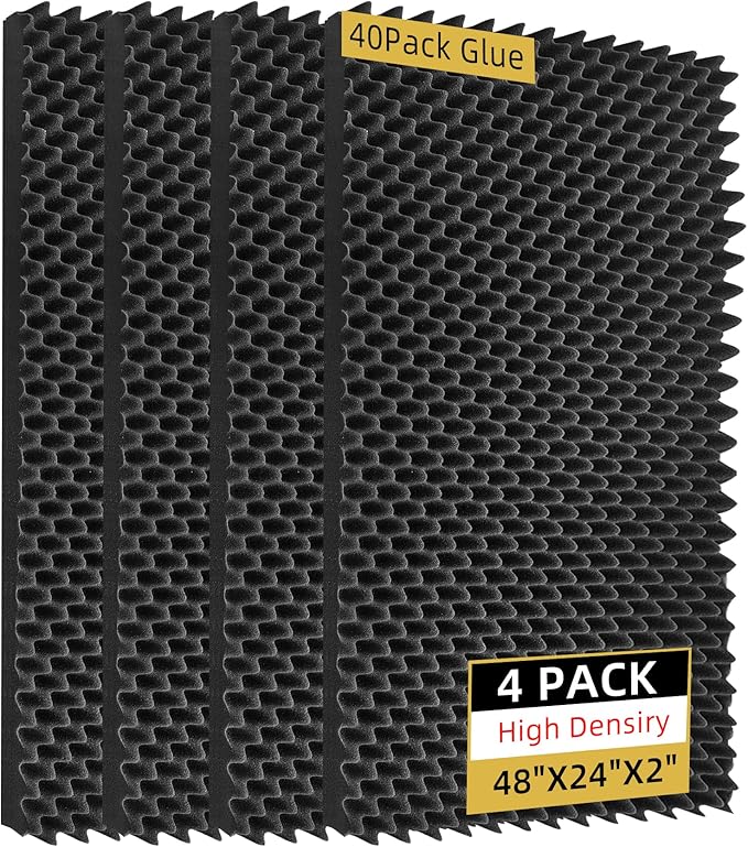 4 Pack Sound Proof Foam Panels |48"×24"×2" Egg Crate Foam Pad | High Density by Temgcuam