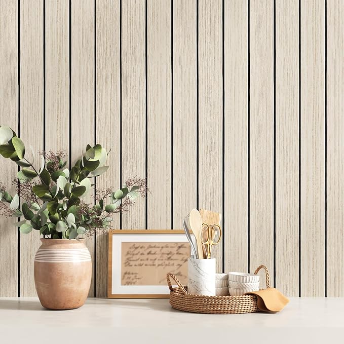 VEELIKE Coastal Oak Wood Wall Panels Peel and Stick Light Oak Wood Slat Wall - Image 6