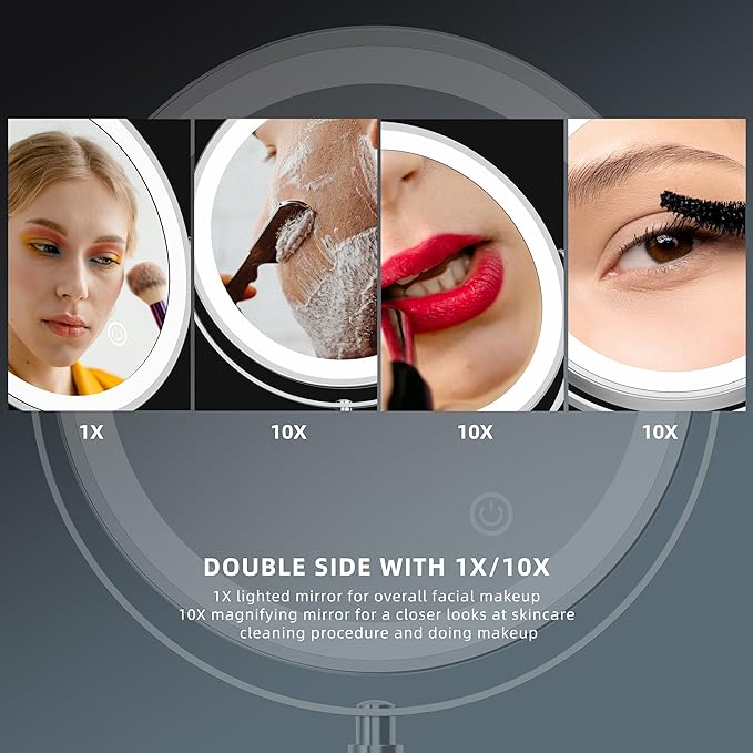 Rocollos Rechargeable Wall Mounted Lighted Makeup Mirror, 8 Inch Double-Sided - Image 4