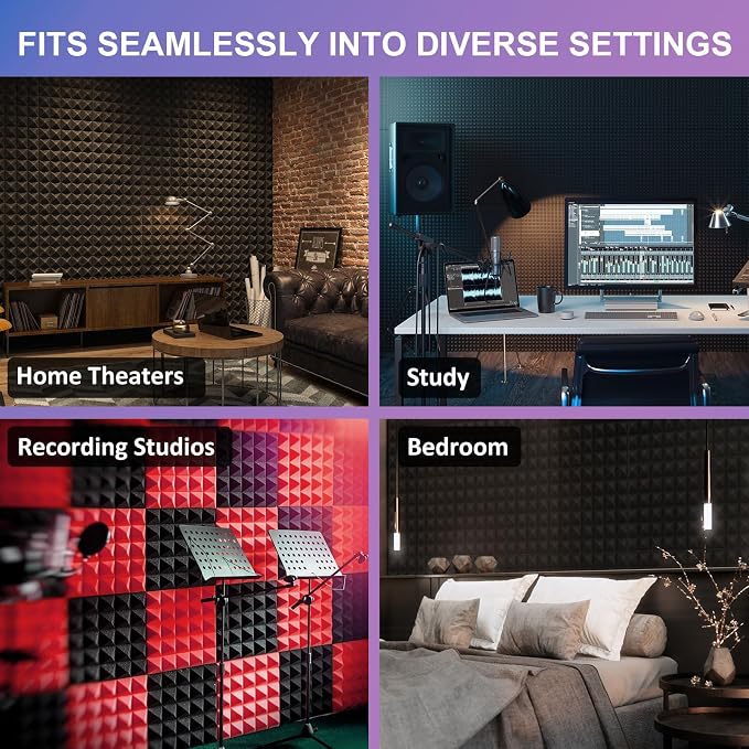 JBER Acoustic Sound Foam Panels, 24 Pack 2" X 12" X 12" Red and Black - Image 7