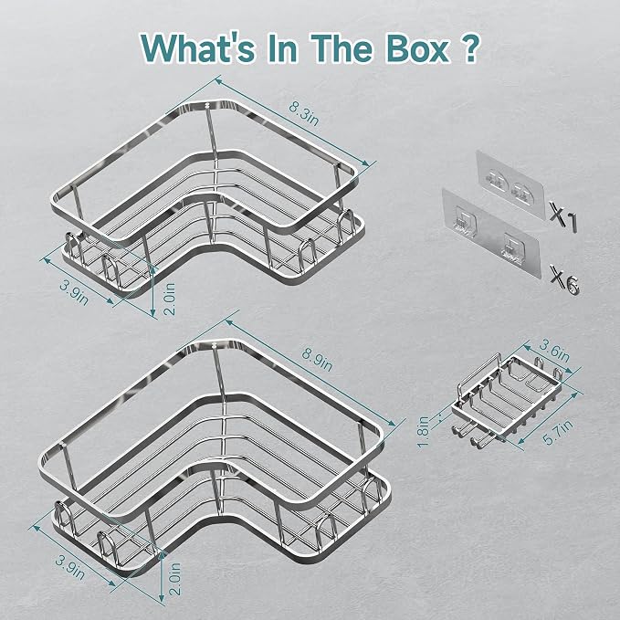 Veken Corner Adhesive Shower Caddy 3-Pack - Image 9