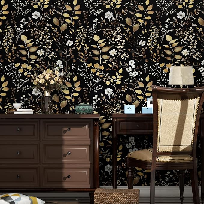 Laatse Boho Wallpaper Peel and Stick Dark Floral Wallpaper 17.5in x393in - Image 6