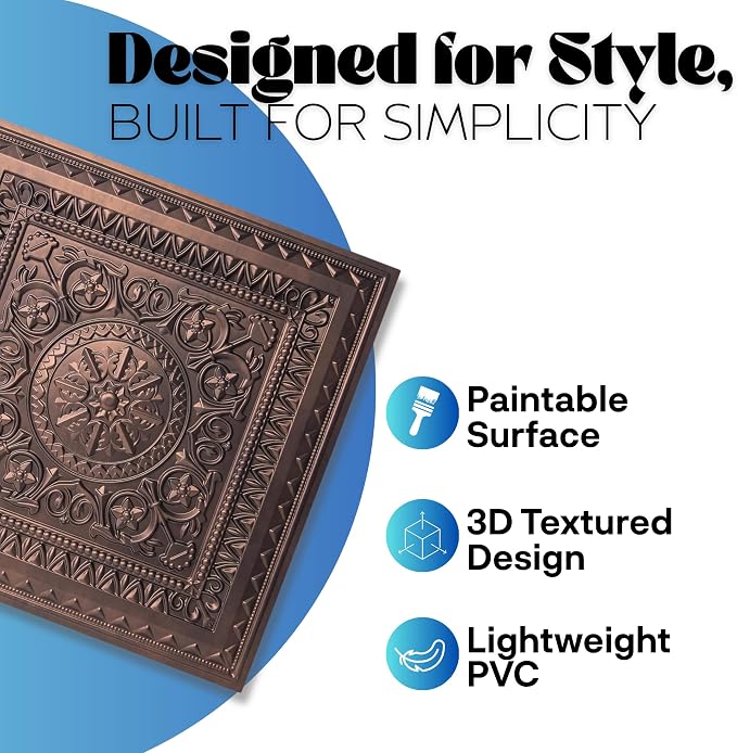 Art3d 12-Pack PVC Drop Ceiling Tiles, 2ft x 2ft, Rose Copper - Image 3
