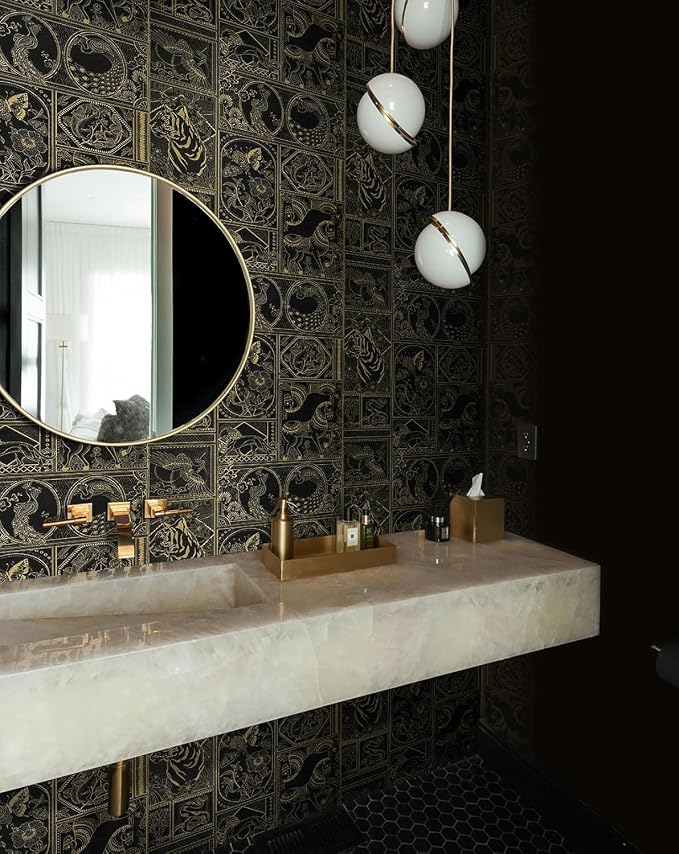 Erfoni 118"x17.7" Black and Gold Wallpaper Vintage Peel and Stick Wallpaper - Image 5