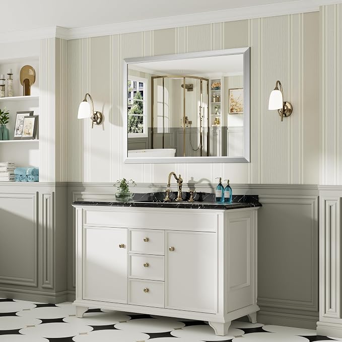 48x36 Inch Brushed Silver Bathroom Mirror - Image 4