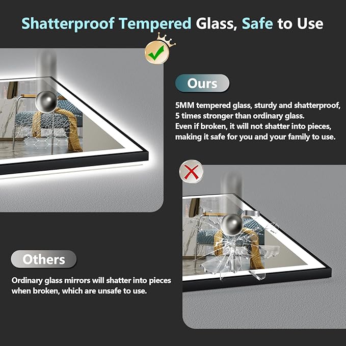 30x36 Black Framed LED Bathroom Mirror - Image 8