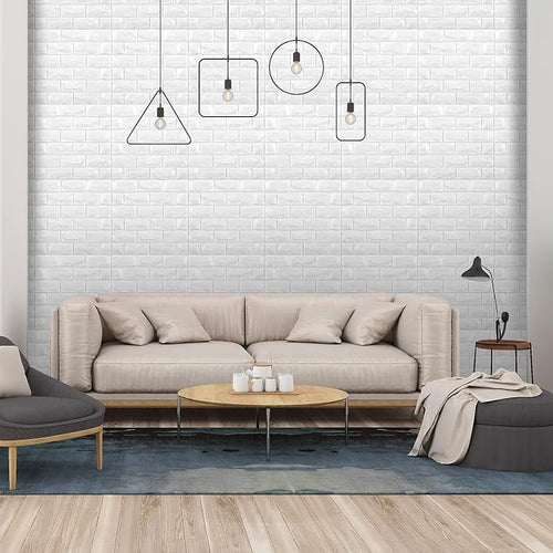 11PCS 3D Wall Panels Peel and Stick Faux Brick Wallpaper White Self Adhesive - Image 2