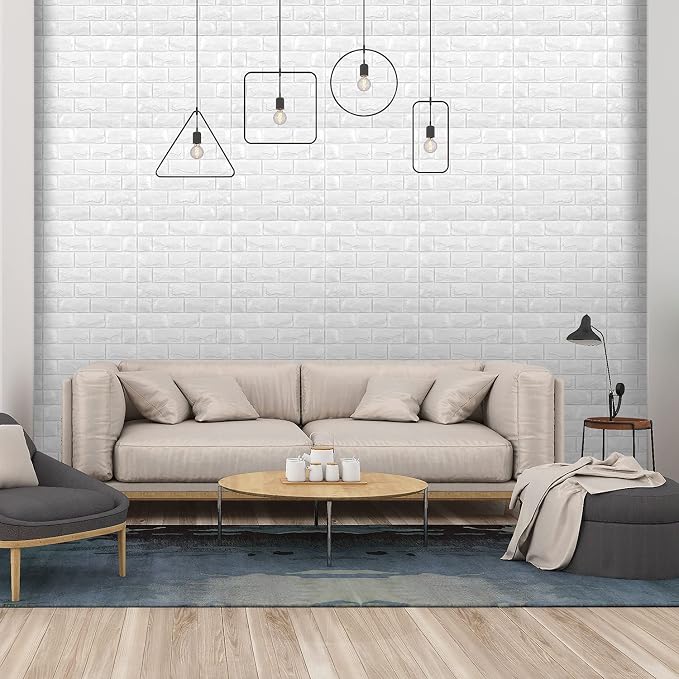 30PCS 3D Wall Panels Peel and Stick Faux Brick Wallpaper White Self Adhesive - Image 2