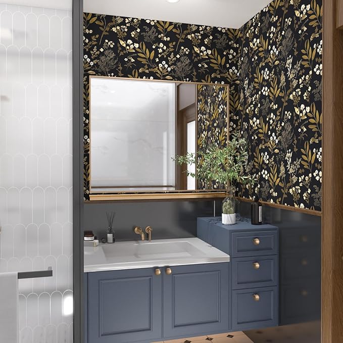 Laatse Vintage Wallpaper Peel and Stick Black Floral Wallpaper 17.5'' x 393'' - Image 3