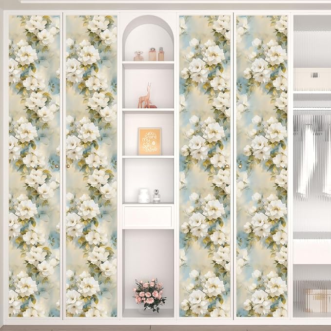 Floral Wallpaper Peel and Stick Vintage Beige Flowers Contact Paper Vinyl - Image 6