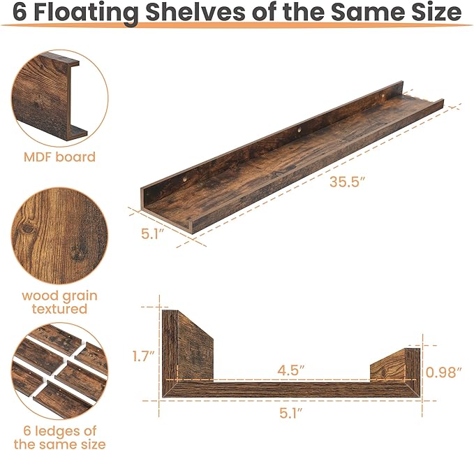 upsimples Floating Shelves for Wall, 35.5 Inch Shelves for Decor Storage Set of - Image 3