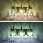 3-Light Vanity Lights with Green Tulip Glass Shade, Vintage Vanity Wall Sconce - Image 5