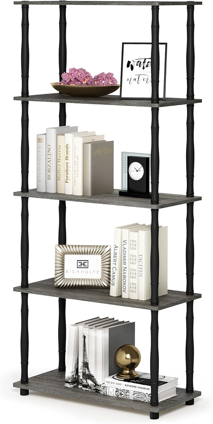 Furinno TURN-S-TUBE Storage Shelves, 5-Tier Book Shelf, Corner Shelf, Toolless by Furinno-FitsYourSpaceFitsYourBudget