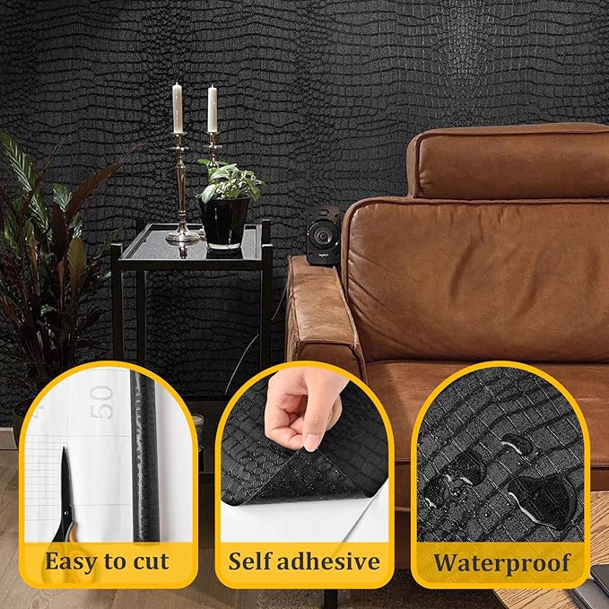 Fititem Black Peel and Stick Wallpaper 1180inL 17.3inW Black Contact Paper - Image 2