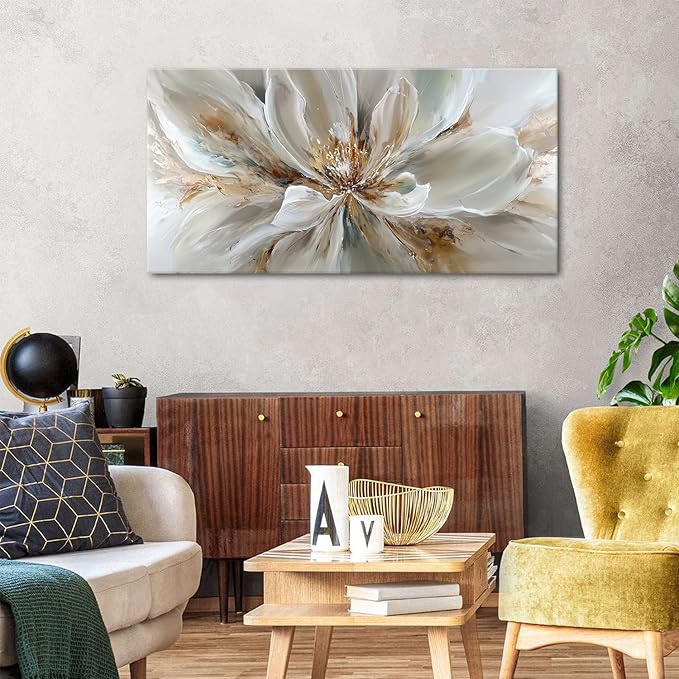 Flower Wall Art Vintage White Floral Canvas Pictures Abstract Blooming Flower - Image 4