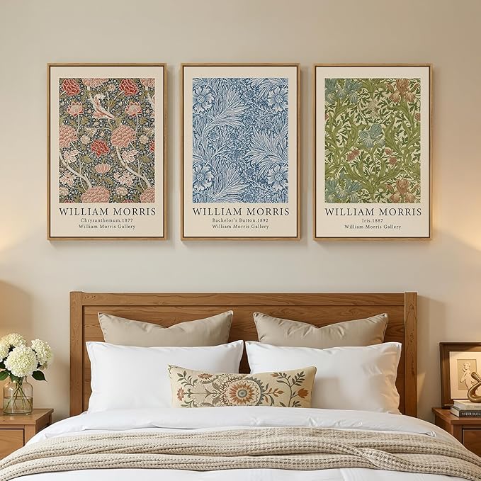 Large Framed William Morris Wall Art Set of 3, Vintage Green Botanical Floral - Image 4
