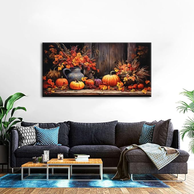 AIYISU Rustic Pumpkin Canvas Wall Art Farmhouse Dining Room Pictures Kitchen - Image 2