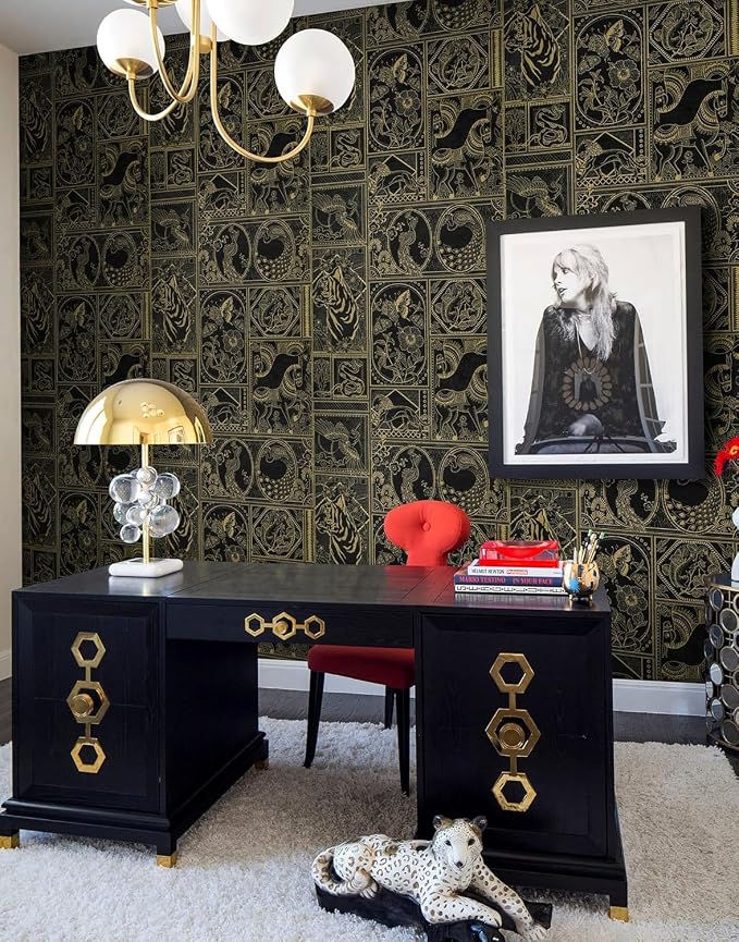 Erfoni 197"x17.7" Black and Gold Wallpaper Vintage Self Adhesive Peel and Stick - Image 6
