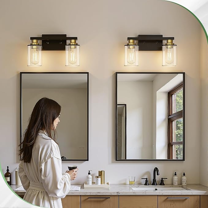 DORESshop Bathroom Light Fixtures, 2-Light Black and Gold Bathroom Lights Over - Image 6