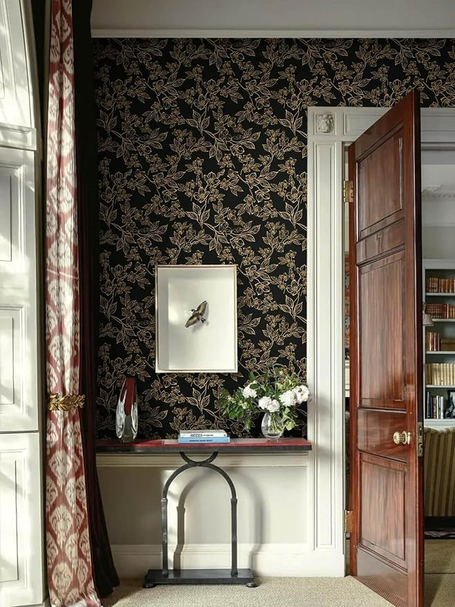 Ismoon Floral Peel and Stick Wallpaper Vintage Black and Gold Contact Paper - Image 6