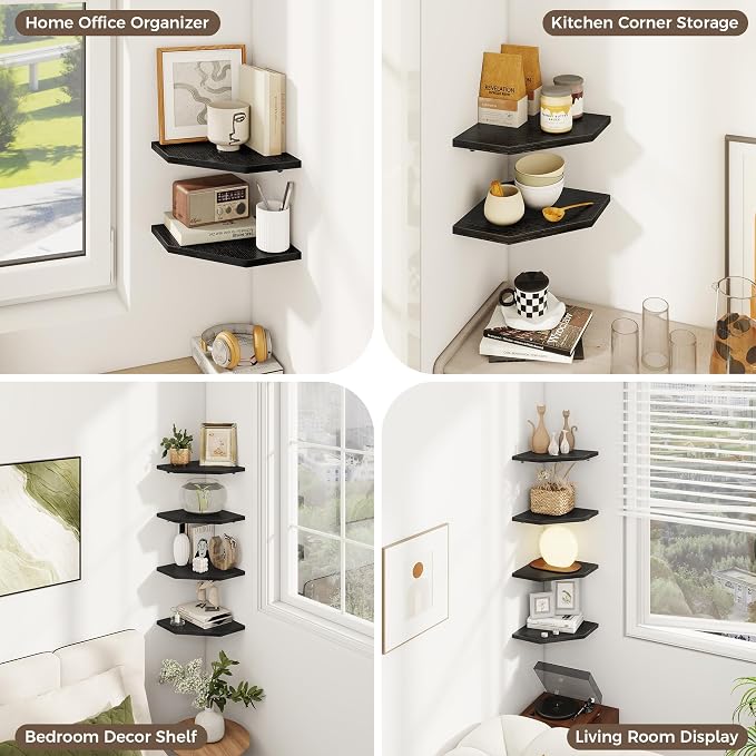 Corner Shelves 4-Pack for Bathroom & Kitchen, Space-Saving Floating Corner Wall - Image 4