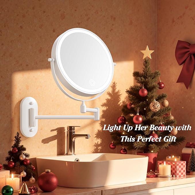 Auxmir 8'' Wall Mounted Lighted Makeup Mirror, 3200mAh Rechargeable - Image 2
