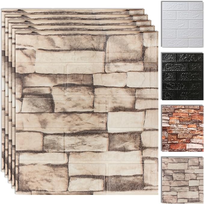 10PCS 3D Wall Panels Peel and Stick Foam, Self-Adhesive Decorative 3D Brick by SYYKDEF