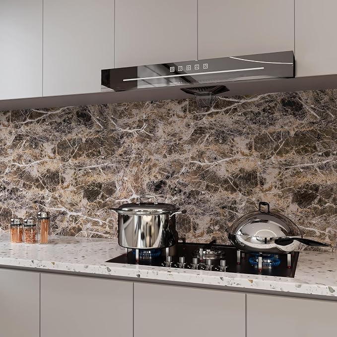 BAYYA Extra Wide Marble Granite Peel and Stick Wallpaper Brown Thicken - Image 3
