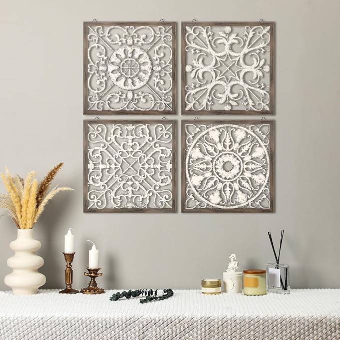 Tatuo 4 Pcs Wood Art Wall Decor Farmhouse Decorative Wood Panels Modern Wall by Tatuo