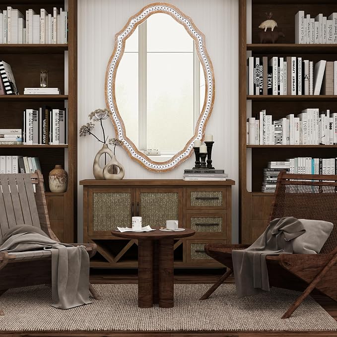 24x35 Inch Wooden Oval Mirror for Bathroom Over Sink, Rustic Farmhouse - Image 6