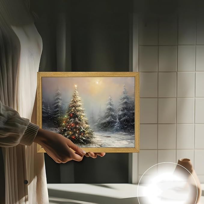 Vintage Christmas Wall Art, Vintage Pine Tree Canvas Wall Decor Painting - Image 2