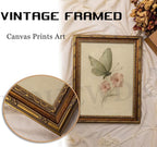 Vintage Gold Framed Wall Art, Retro Butterfly and Pink Flower Oil Painting - Image 6