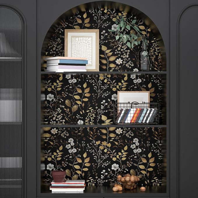 Laatse Boho Wallpaper Peel and Stick Dark Floral Wallpaper 17.5in x393in - Image 3