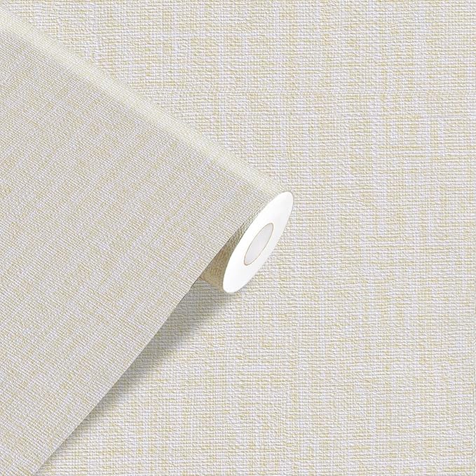Yancorp 10ft Textured Fabric Cream Wallpaper Faux Grasscloth Beige Peel and by YancorpHomeDecor