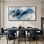 Extra Large Framed Navy Blue Abstract Canvas Wall Art - Image 3