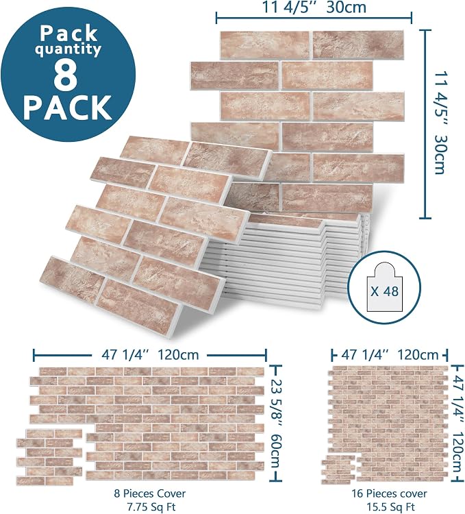 8-Pack 3D Faux Brick Acoustic Wall Panels, 11.8" x 11.8" PET Soundproof & Noise - Image 2