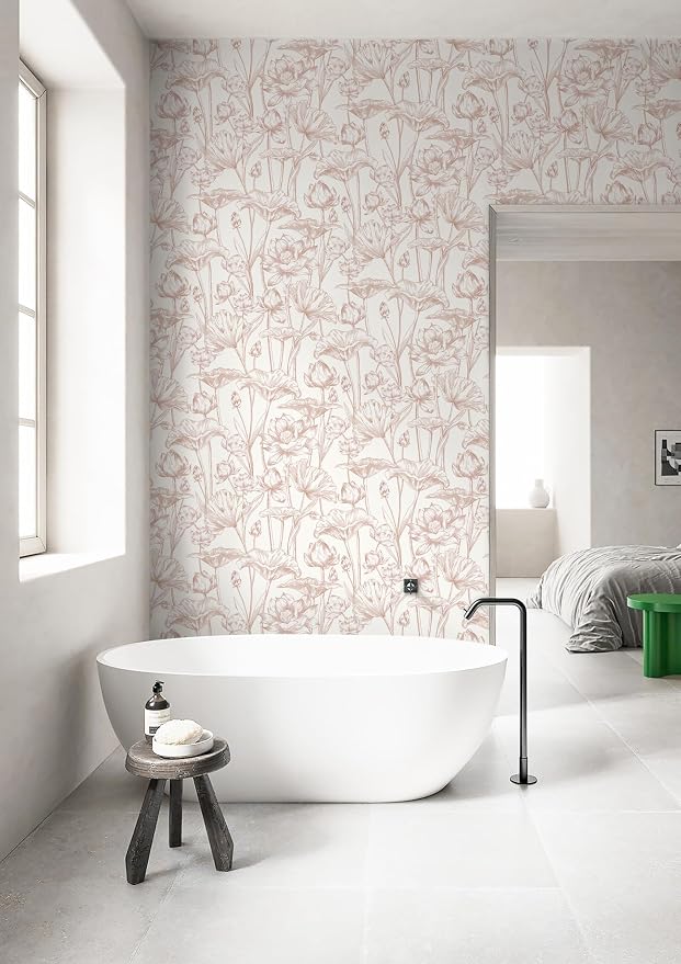 Timeet Floral Peel and Stick Wallpaper White and Pink Vintage Contact Paper 16" - Image 2