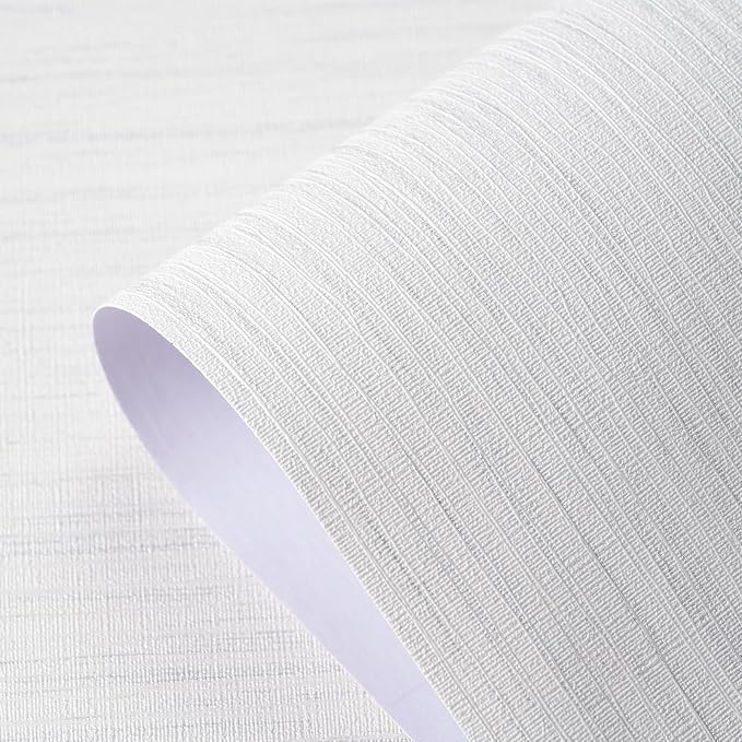 Grasscloth Textured Wallpaper White Gray Linen Thick 24" X 394" Fabric Contact - Image 3