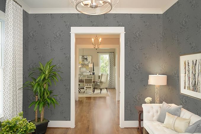 Erfoni 118"x17.7" Gray Peel and Stick Wallpaper Thicken Floral Embossed Contact - Image 6