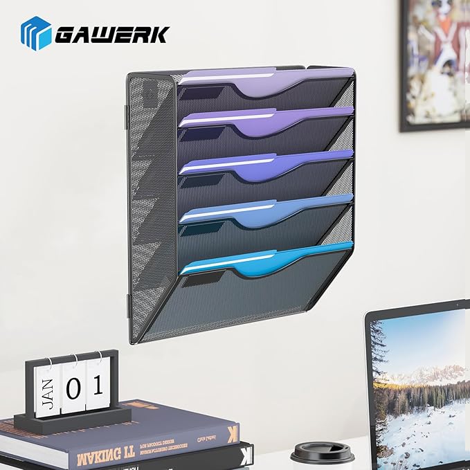 Gawerk 5 Tier Hanging Wall File Organizer, Mesh Mail Paper Orgnization Hanging - Image 6