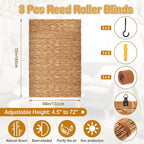 DoubleFill 3 Pcs Bamboo Shades Outdoor Reed Roll Up Blinds 48" W x 72" H - Image 2