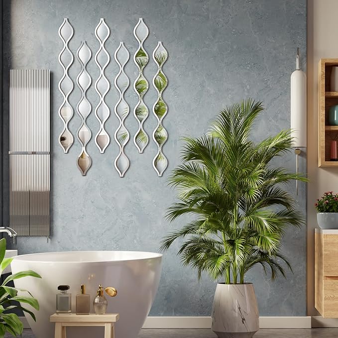 Yulejo 6 Pcs Acrylic Teardrop Mirror Decor Narrow Wall Decor Boho Vintage Wall - Image 5